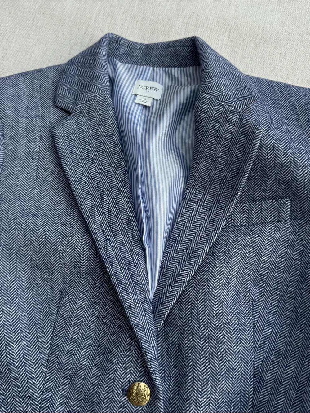 J Crew women's Herringbone wool-blend schoolboy blazer long sleeve size 4 blue